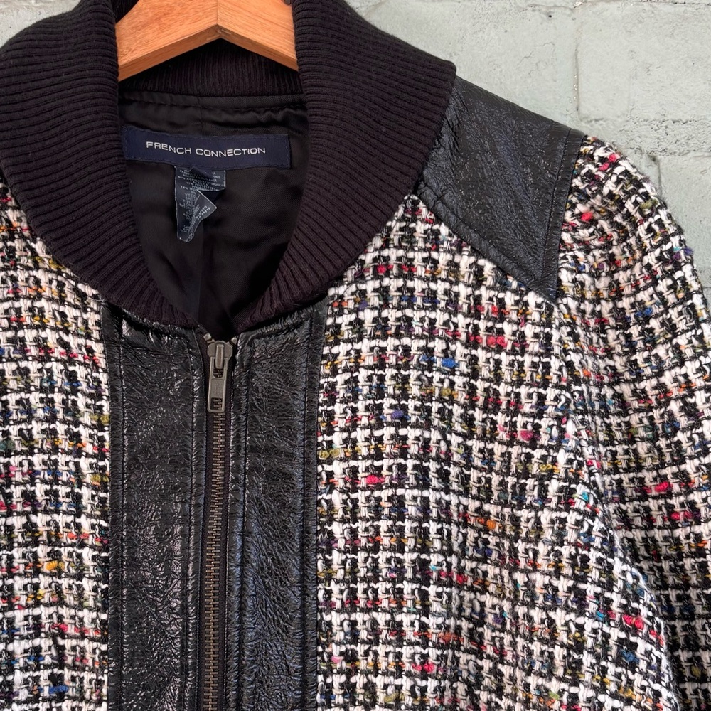 Tweed and Faux Leather Bomber Jacket - French Connection - Picture 7 of 11